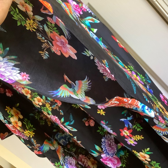 Johnny Was Sognatore Nero High Low Silk Blend Kaftan Black Floral Multi SZ L/XL - Picture 6 of 16